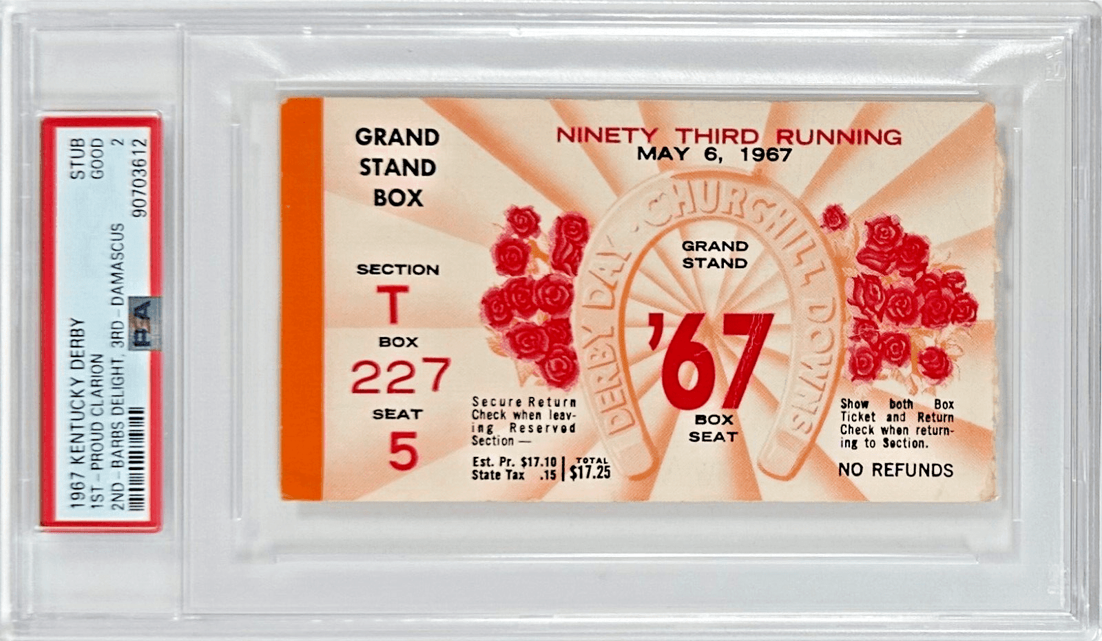 1967 Kentucky Derby Slabbed PSA Ticket Stub Good 2 Derby Winner Proud Clarion Ticket Stub 1967-kentucky-derby-slabbed-good-2, supplier stock photo