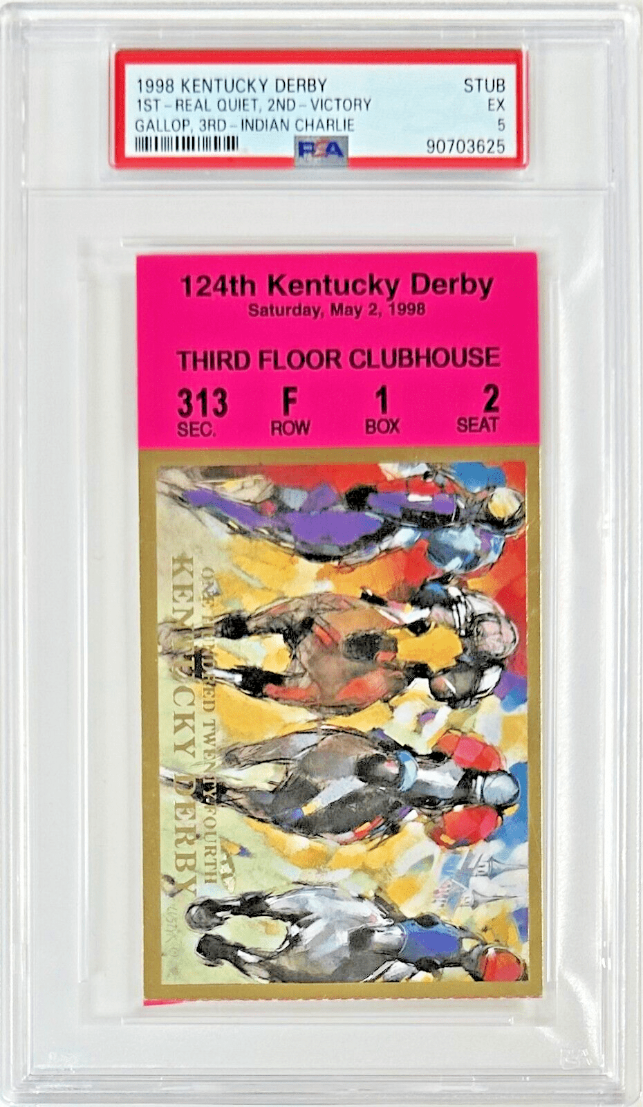 1998 Kentucky Derby Slabbed PSA Ticket Stub EX 5 Derby Winner Real Quiet Ticket Stub 1998-kentucky-derby-slabbed-ex-5, view 2, supplier stock photo