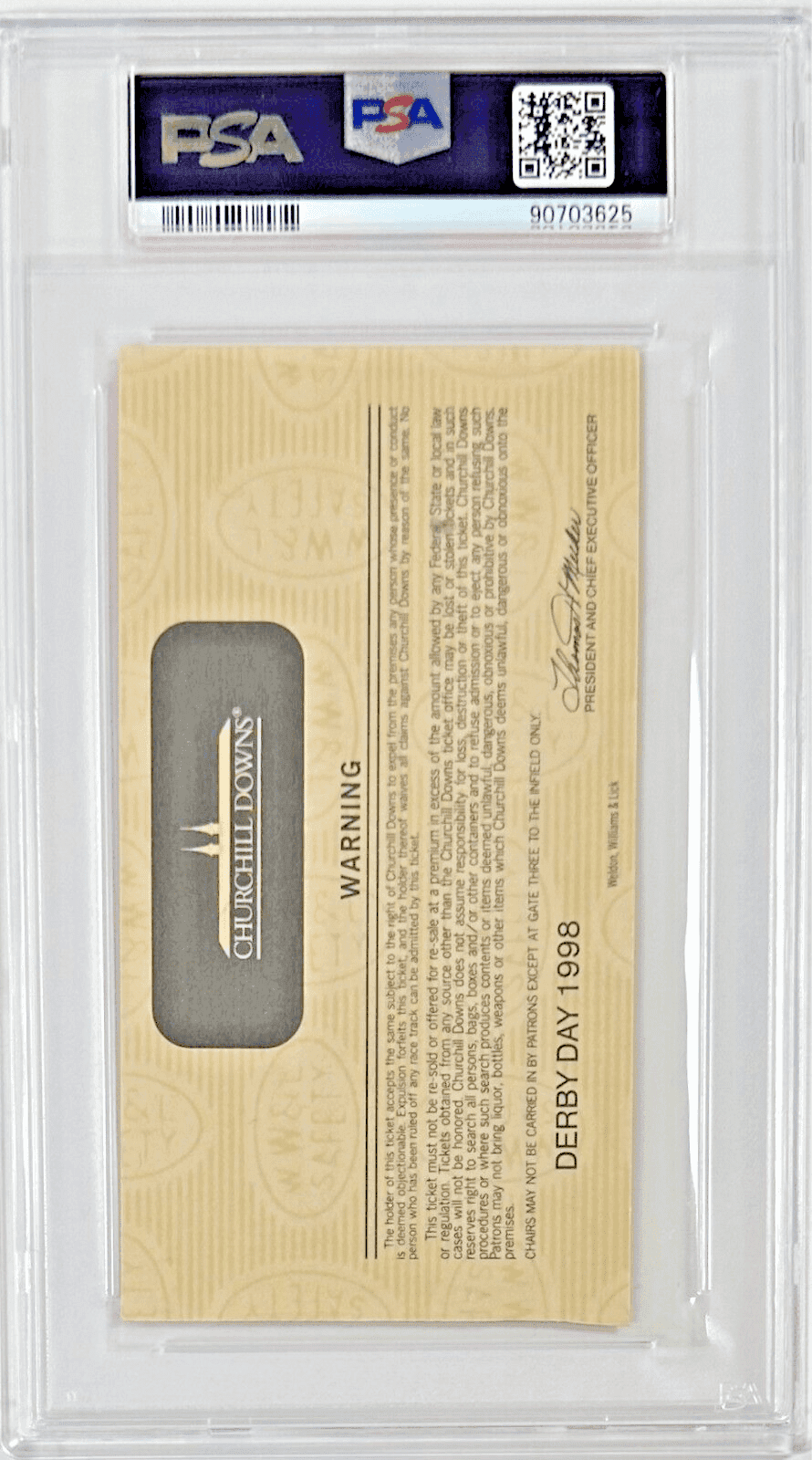 1998 Kentucky Derby Slabbed PSA Ticket Stub EX 5 Derby Winner Real Quiet Ticket Stub 1998-kentucky-derby-slabbed-ex-5, view 3, supplier stock photo