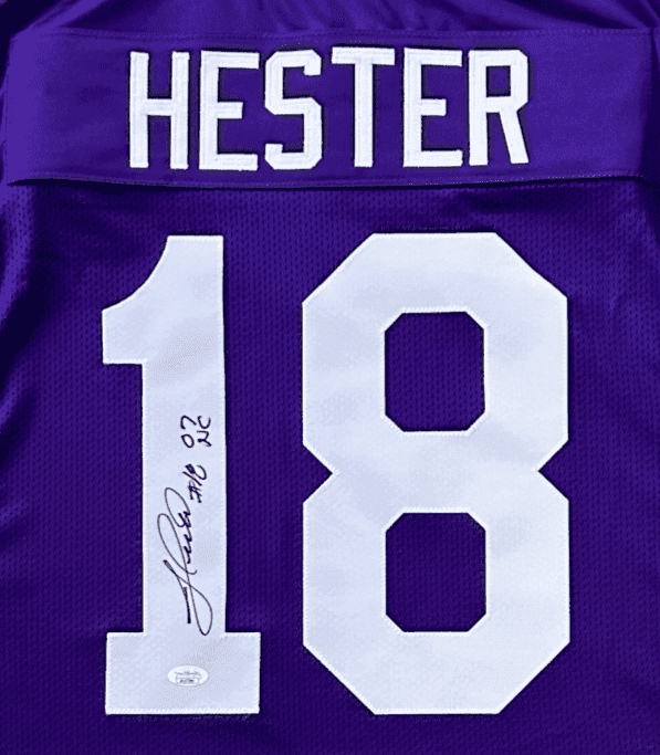 Jacob Hester Signed Autographed Purple Jersey JSA Authenticated 07 NC Jacob Hester Jersey jacob-hester-purple-07-nc, view 2, supplier stock photo