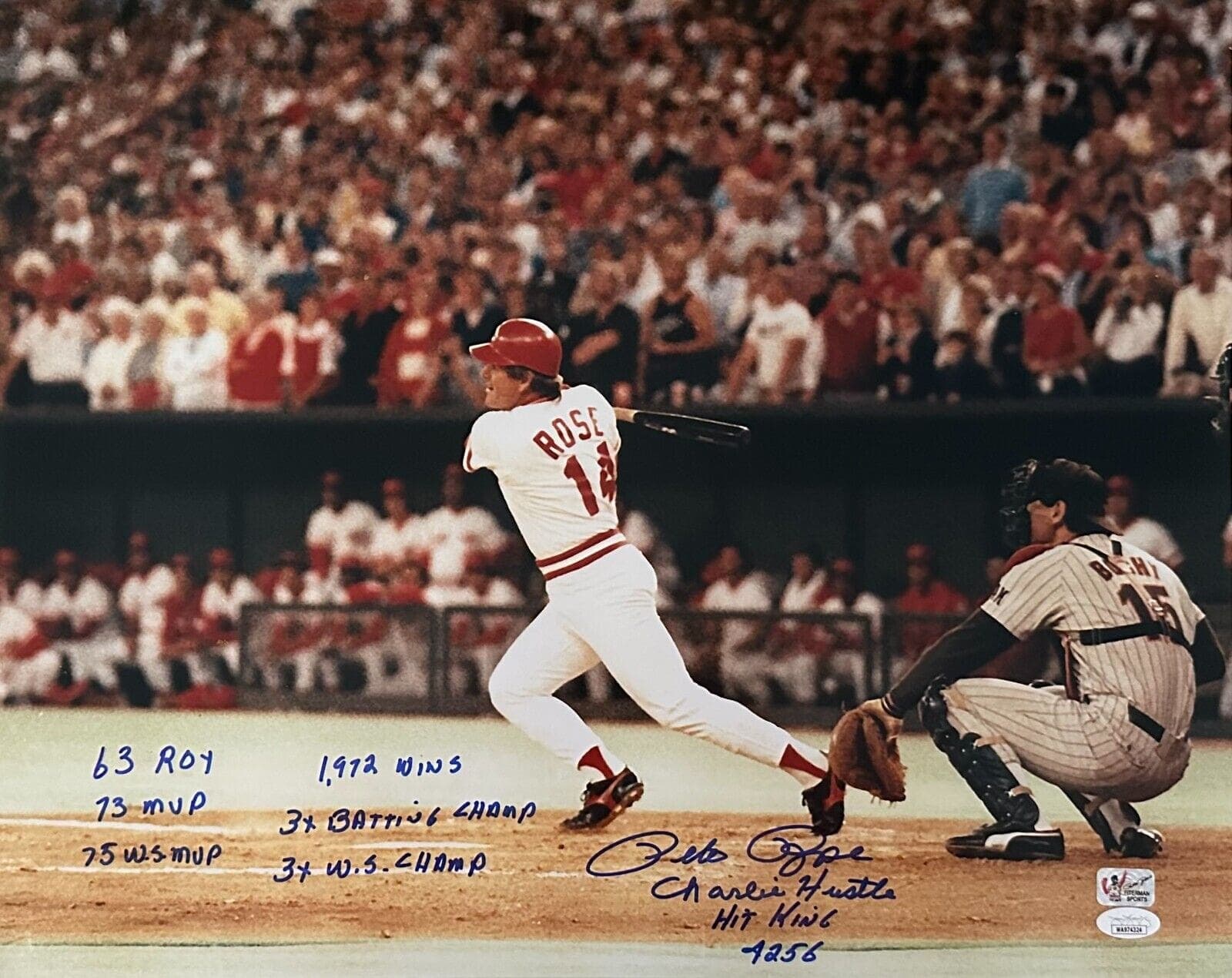 Pete Rose Signed 16×20 Photo JSA & Pete Rose Exclusive Authen #6 w/9 inscrip Pete Rose Photo 16x20-16-20-authen-6-9-inscrip, Cincinnati Reds, supplier stock photo