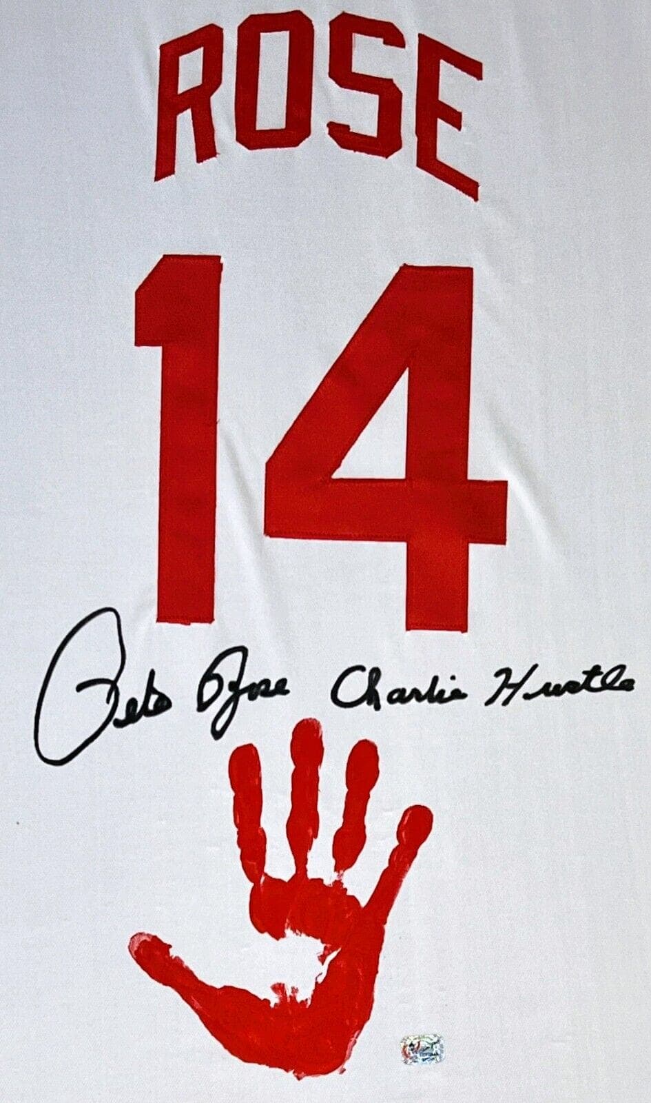 Pete Rose Signed and Handprint White Jersey Pete Rose Exclusive Hologram Pete Rose Jersey pete-rose-handprint-white-hologram, Cincinnati Reds, view 2, supplier stock photo