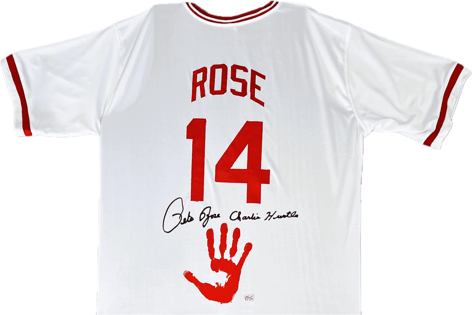 Pete Rose Signed and Handprint White Jersey Pete Rose Exclusive Hologram Pete Rose Jersey pete-rose-handprint-white-hologram, Cincinnati Reds, supplier stock photo