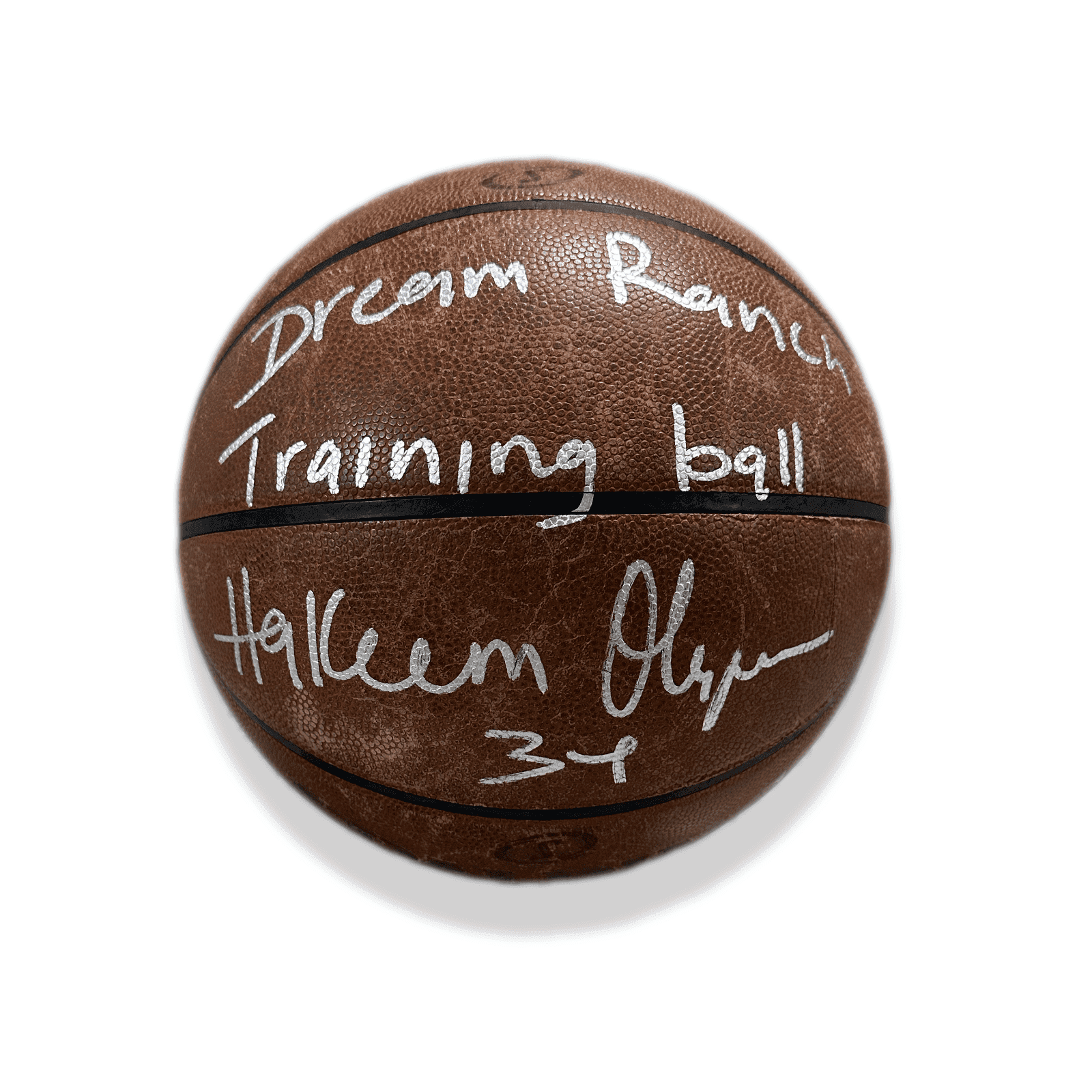 Hakeem Olajuwon Signed Dream Ranch Training Used Official NBA Basketball JSA (B) Hakeem Olajuwon Ball dream-ranch-training-used-nba-basketball, Houston Rockets, view 2, supplier stock photo