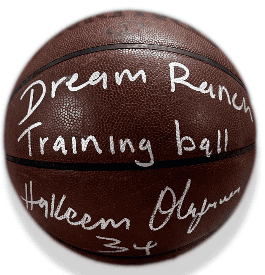 Hakeem Olajuwon Signed Dream Ranch Training Used Official NBA Basketball JSA (A) Hakeem Olajuwon Ball hakeem-olajuwon-dream-ranch-training-used, Houston Rockets, view 2, supplier stock photo