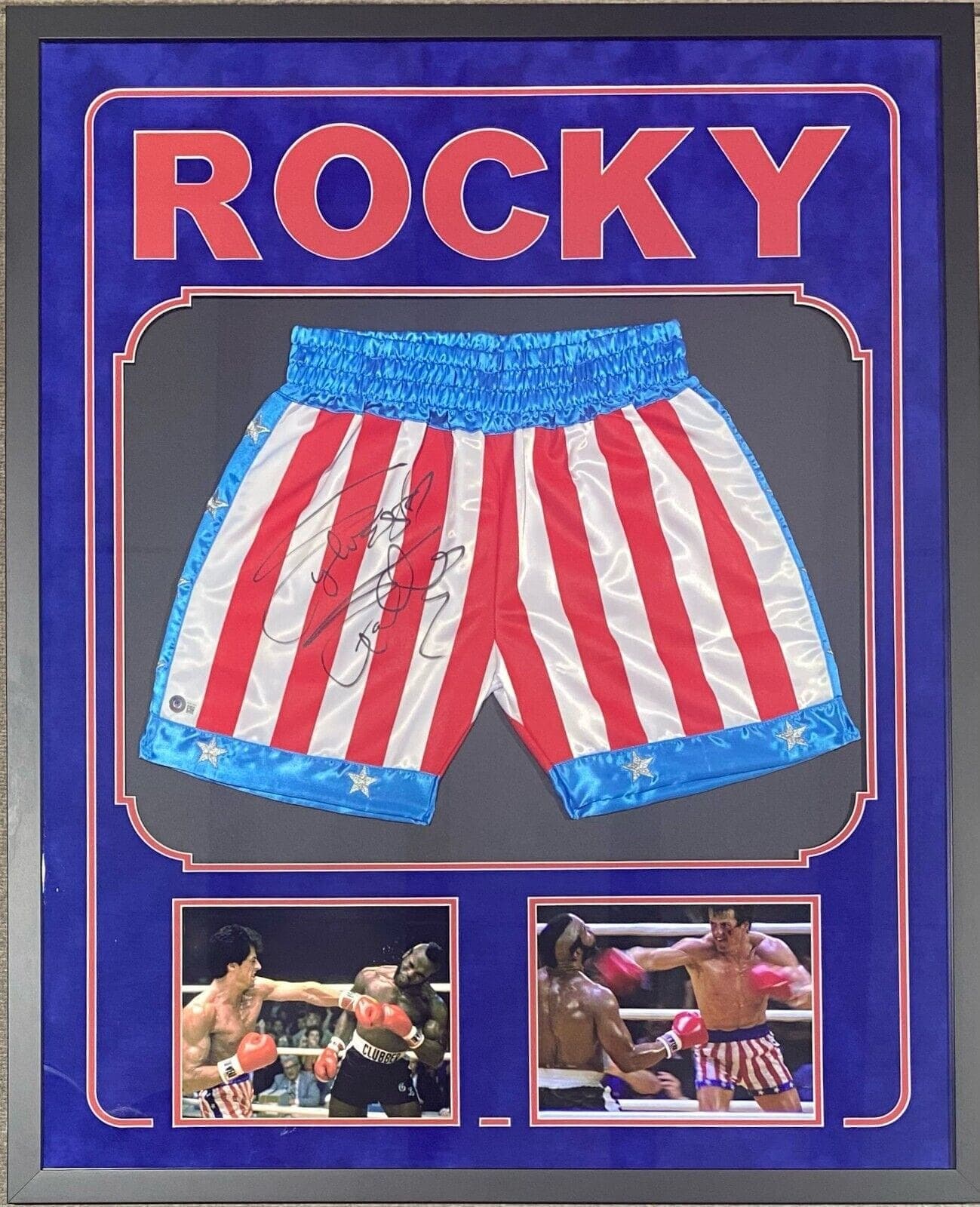 Sylvester Stallone Signed Rocky IV Framed Trunks JSA Witness Authenticated Sylvester Stallone Other sylvester-stallone-rocky-iv-framed-trunks, supplier stock photo