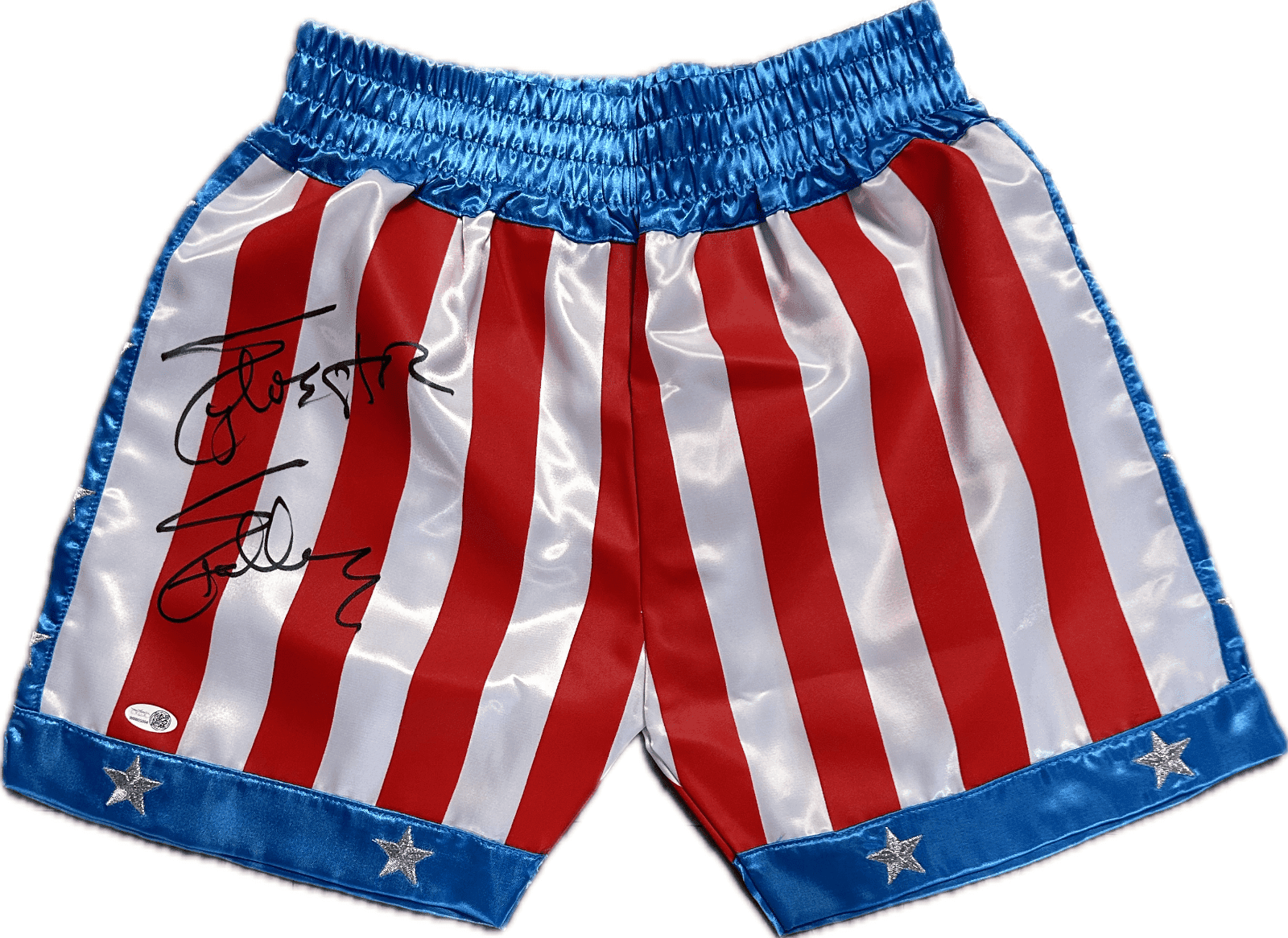 Sylvester Stallone Signed Rocky IV Framed Trunks JSA Witness Authenticated Sylvester Stallone Other sylvester-stallone-rocky-iv-framed-trunks, view 2, supplier stock photo