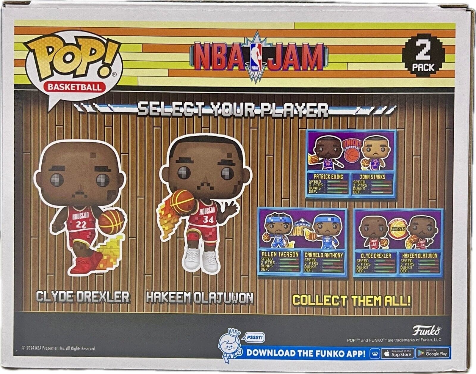 Clyde Drexler Hakeem Olajuwon Signed Autographed Funko POP 2 JSA RED/Yellow Hakeem Olajuwon Ball clyde-drexler-funko-pop-2-red, Houston Rockets, view 3, supplier stock photo