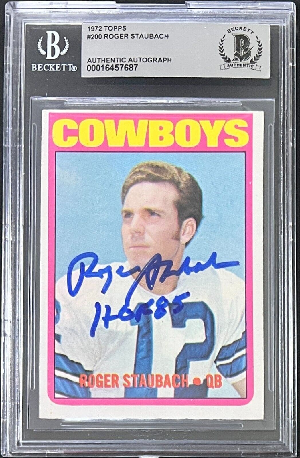 Roger Staubach Signed 1972 Topps RC Card #200 Beckett 16457687 HOF 85 Roger Staubach Card 16457687, supplier stock photo