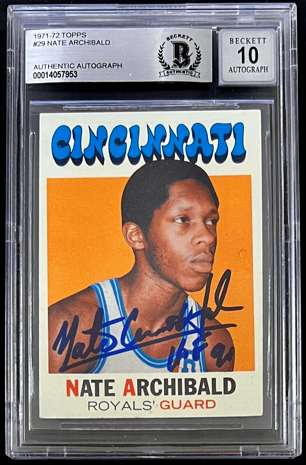 Nate Archibald Signed 1971-72 Topps Card #29 Auto 10 14057953 HOF 91 Nate Archibald Card nate-archibald-1971-72-topps-29, supplier stock photo