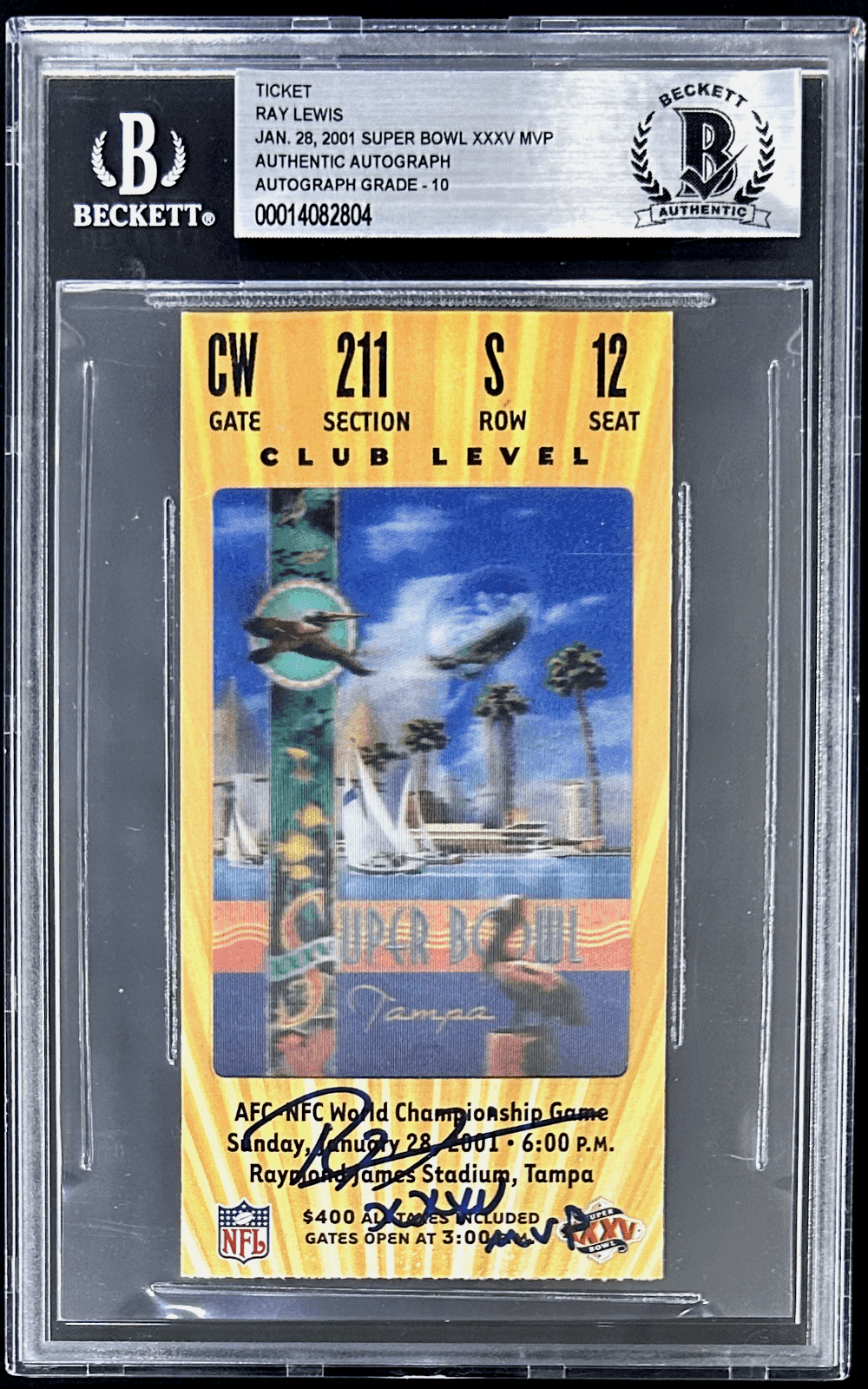 Ray Lewis Signed Super Bowl XXXV Ticket Stub Beckett Auto 10 14082804 XXXV MVP Ray Lewis Ticket Stub ray-lewis-super-bowl-xxxv-auto, Baltimore Ravens, supplier stock photo