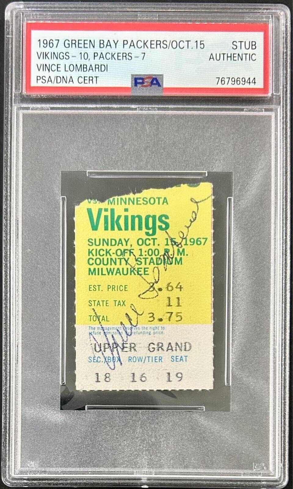 Vince Lombardi Signed Green Bay Packers Ticket Stub PSA Authentic 76796944 Vince Lombardi Ticket Stub vince-lombardi-76796944, Green Bay Packers, supplier stock photo