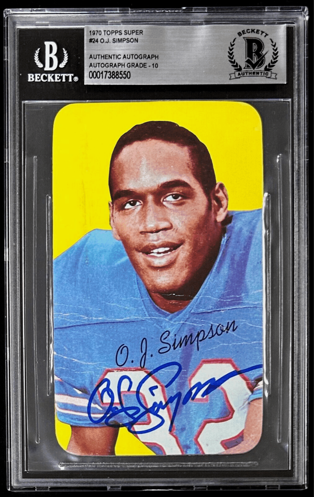 O.J. Simpson Signed 1970 Topps Super Card #24 Beckett 17388550 Auto 10 Rookie O.J. Simpson Card 17388550, Buffalo Bills, supplier stock photo