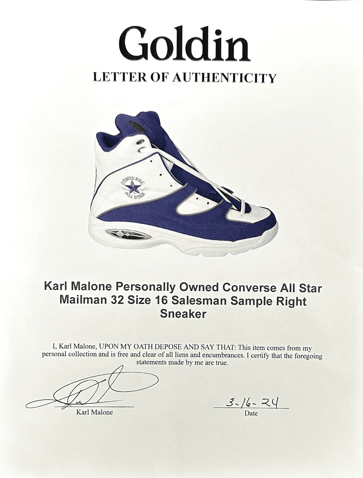 Karl Malone Signed Player Issue Converse Shoe JSA From Malone’s Collection Karl Malone Other karl-malone-player-issue-converse-shoe, view 7, supplier stock photo