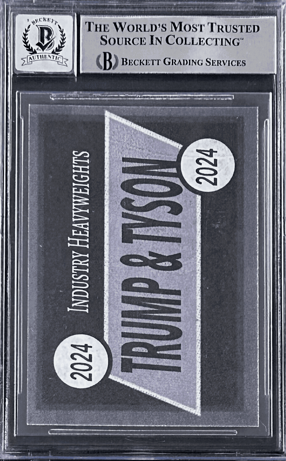 Mike Tyson Signed Donald Trump Trading Card Beckett Authentic Autograph Grade 10 Mike Tyson Card donald-trump-trading-grade-10, view 2, supplier stock photo