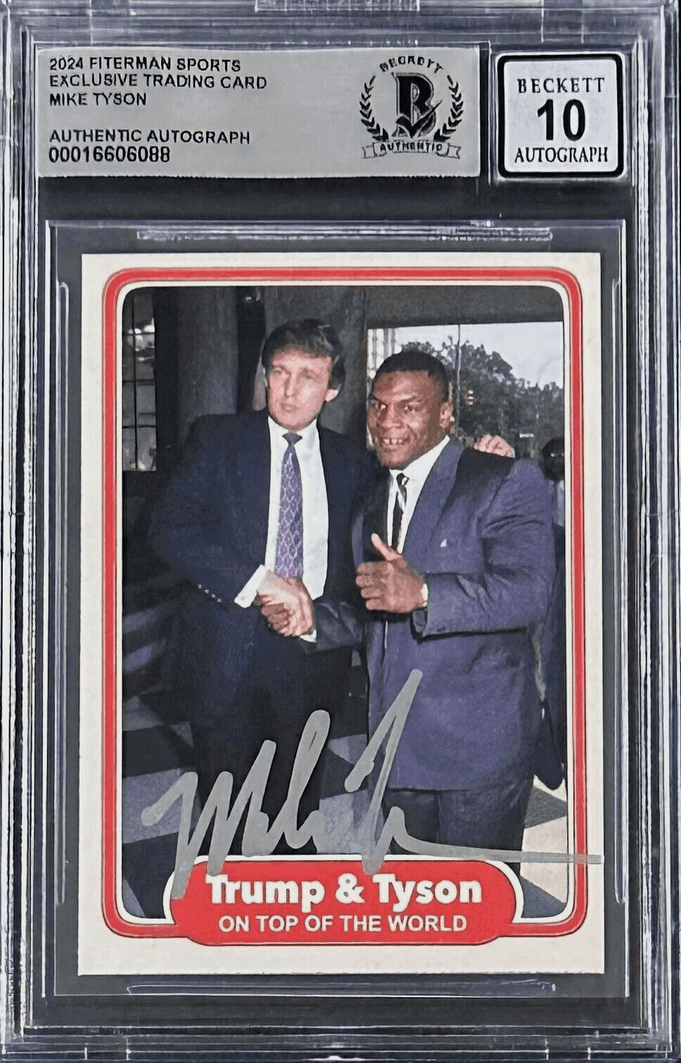 Mike Tyson Signed Donald Trump Trading Card Beckett Authentic Autograph Grade 10 Mike Tyson Card donald-trump-trading-grade-10, supplier stock photo