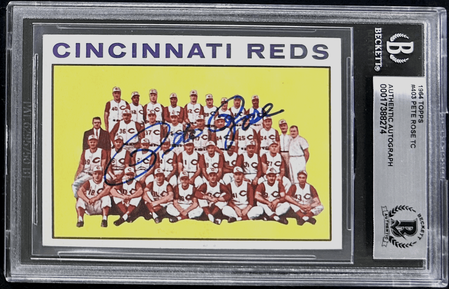 Pete Rose Signed TC 1964 Topps Card #403 Beckett 17388274 Cincinnati Reds Pete Rose Card 17388274, Cincinnati Reds, view 2, supplier stock photo