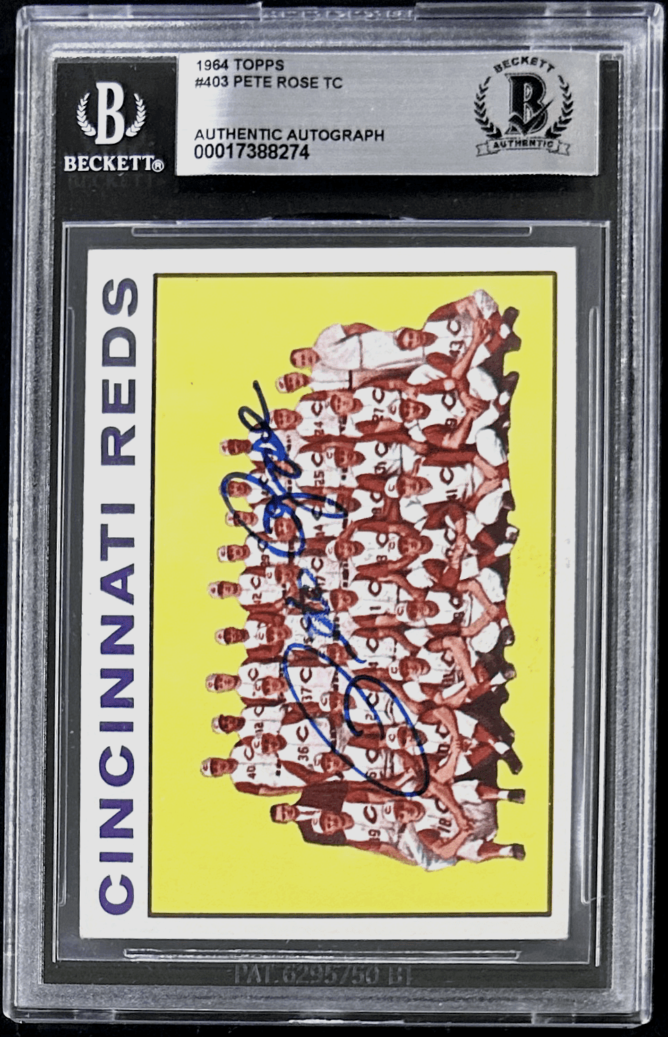 Pete Rose Signed TC 1964 Topps Card #403 Beckett 17388274 Cincinnati Reds Pete Rose Card 17388274, Cincinnati Reds, supplier stock photo
