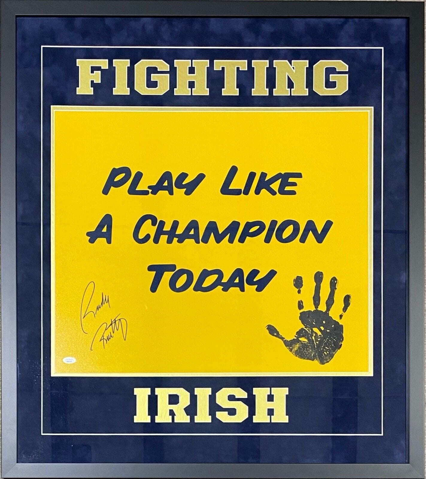 Rudy Ruettiger Signed and Handprint Framed 20×24 Photo JSA Authenticated Daniel "Rudy" Ruettiger Photo 20x24-rudy-ruettiger-handprint-framed-20-24, Notre Dame Fighting Irish, supplier stock photo