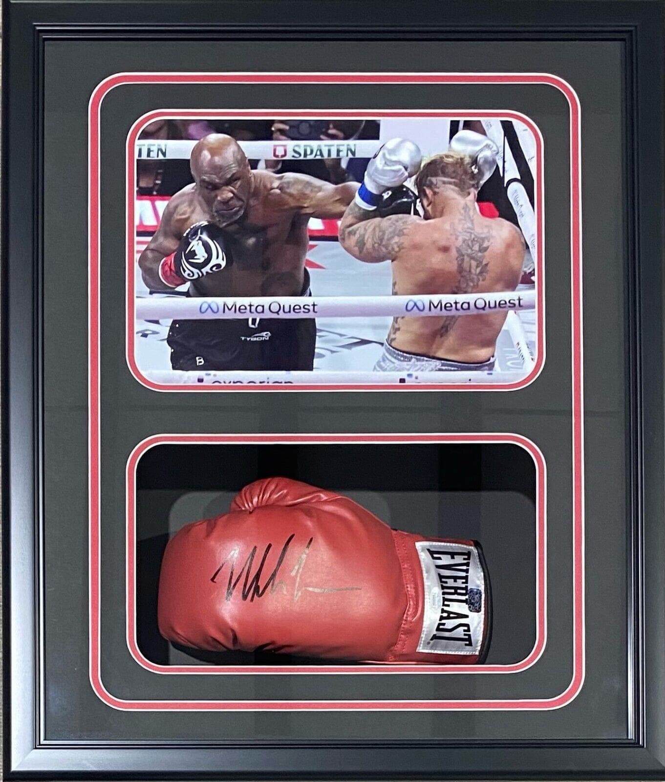 Mike Tyson Signed Red Glove Shadow Box JSA & Tyson Hologram Authen vs Jake Paul Mike Tyson Glove mike-tyson-red-shadow-box-hologram, supplier stock photo