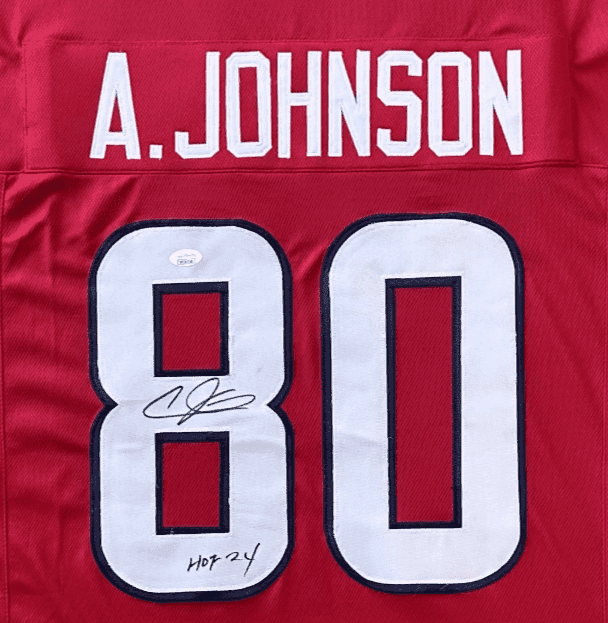 Andre Johnson Signed Autographed Framed Red HOF 24 Jersey JSA Authenticated Andre Johnson Jersey framed-red-hof-24, Houston Texans, view 3, supplier stock photo