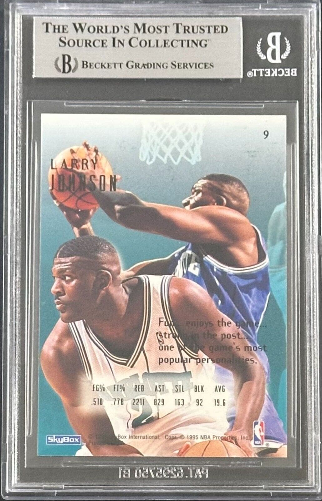 Larry Johnson 1994-95 Skybox Emotion Card #9 Beckett Authentication Larry Johnson Card larry-johnson-1994-95-skybox-emotion, Charlotte Hornets, view 2, supplier stock photo