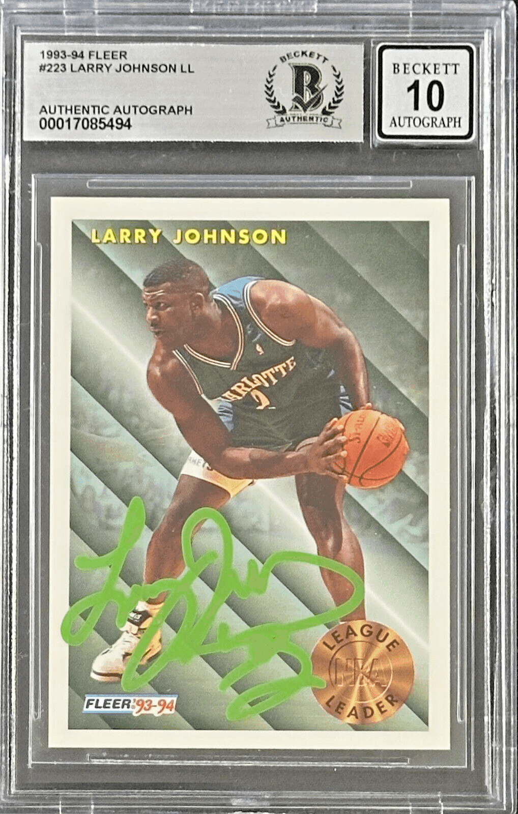 Larry Johnson 1993-94 Fleer LL #223 Beckett Authentication Auto 10 Larry Johnson Card larry-johnson-1993-94-fleer-ll, supplier stock photo