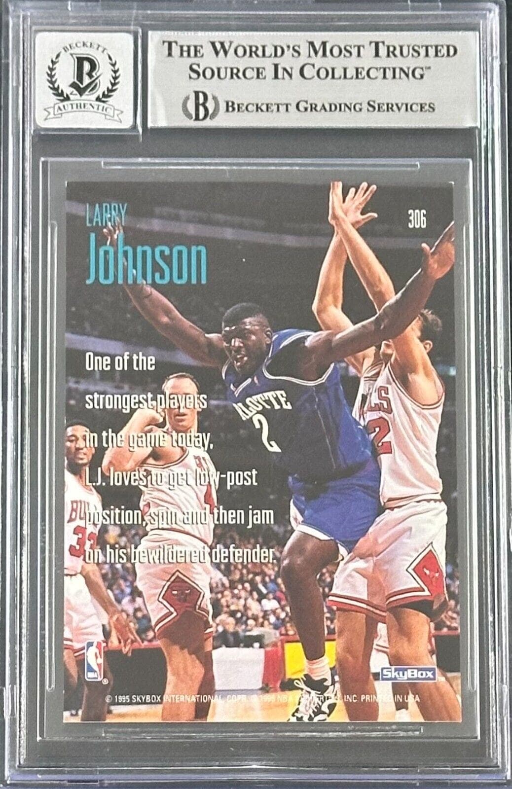 Larry Johnson 1994-95 Skybox Premium SSL #306 Beckett Authentication Auto 10 Larry Johnson Card larry-johnson-1994-95-skybox-premium, Charlotte Hornets, view 2, supplier stock photo