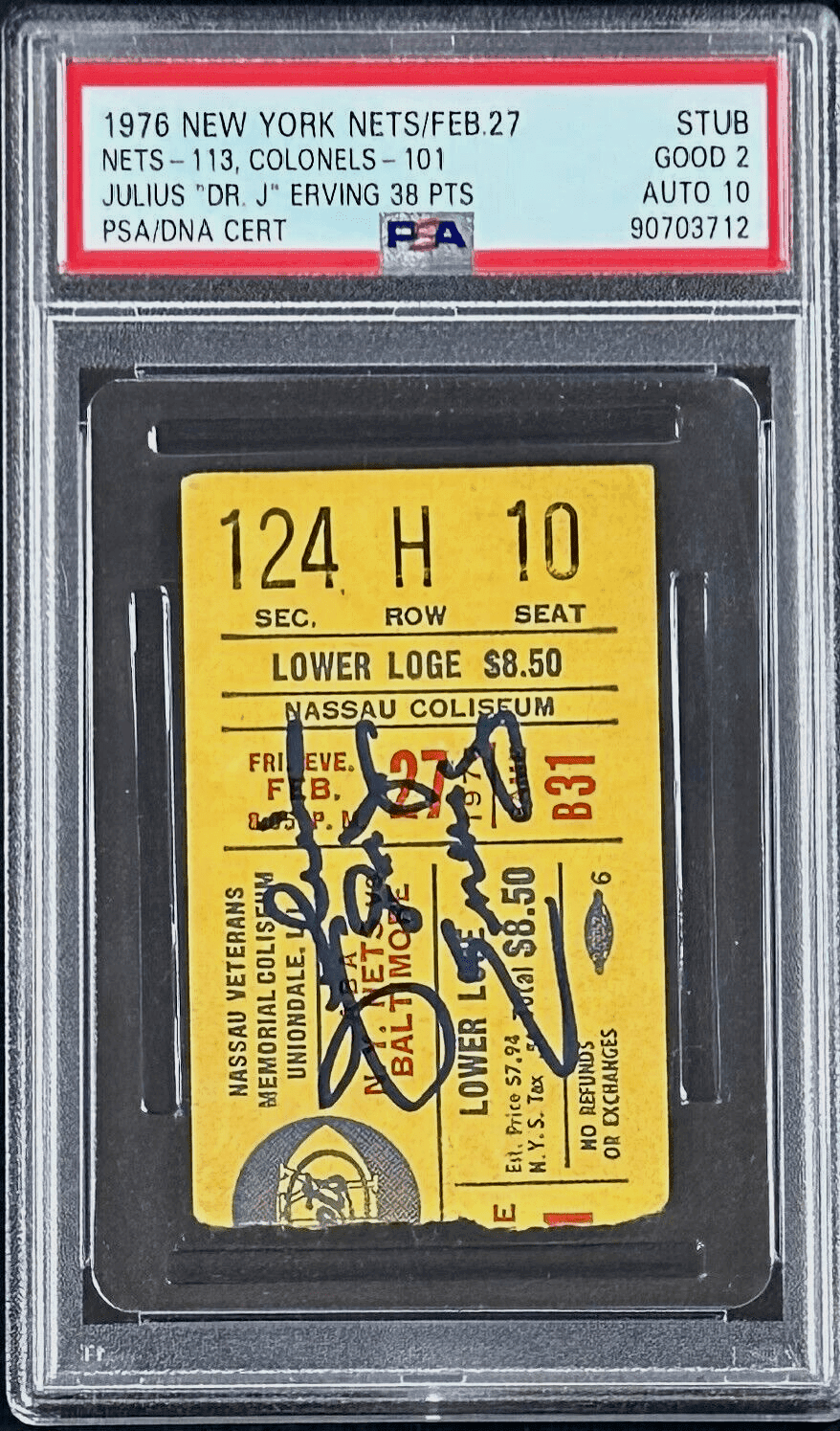 Julius “Dr. J” Erving 38 Points Signed New York Nets Ticket Stub PSA Auto 10 Julius Erving Ticket Stub 90703712, New York Nets, view 2, supplier stock photo