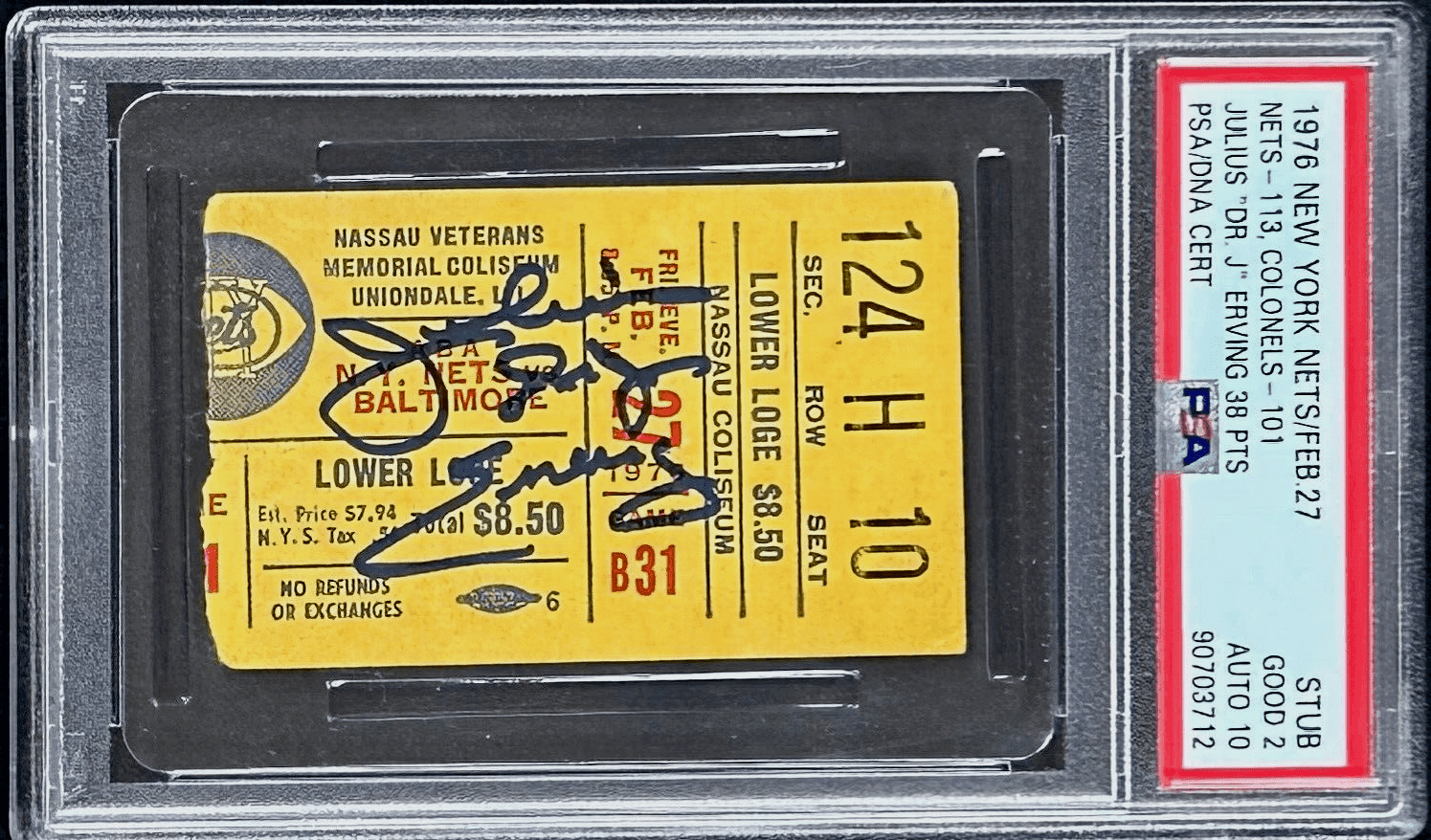 Julius “Dr. J” Erving 38 Points Signed New York Nets Ticket Stub PSA Auto 10 Julius Erving Ticket Stub 90703712, New York Nets, supplier stock photo