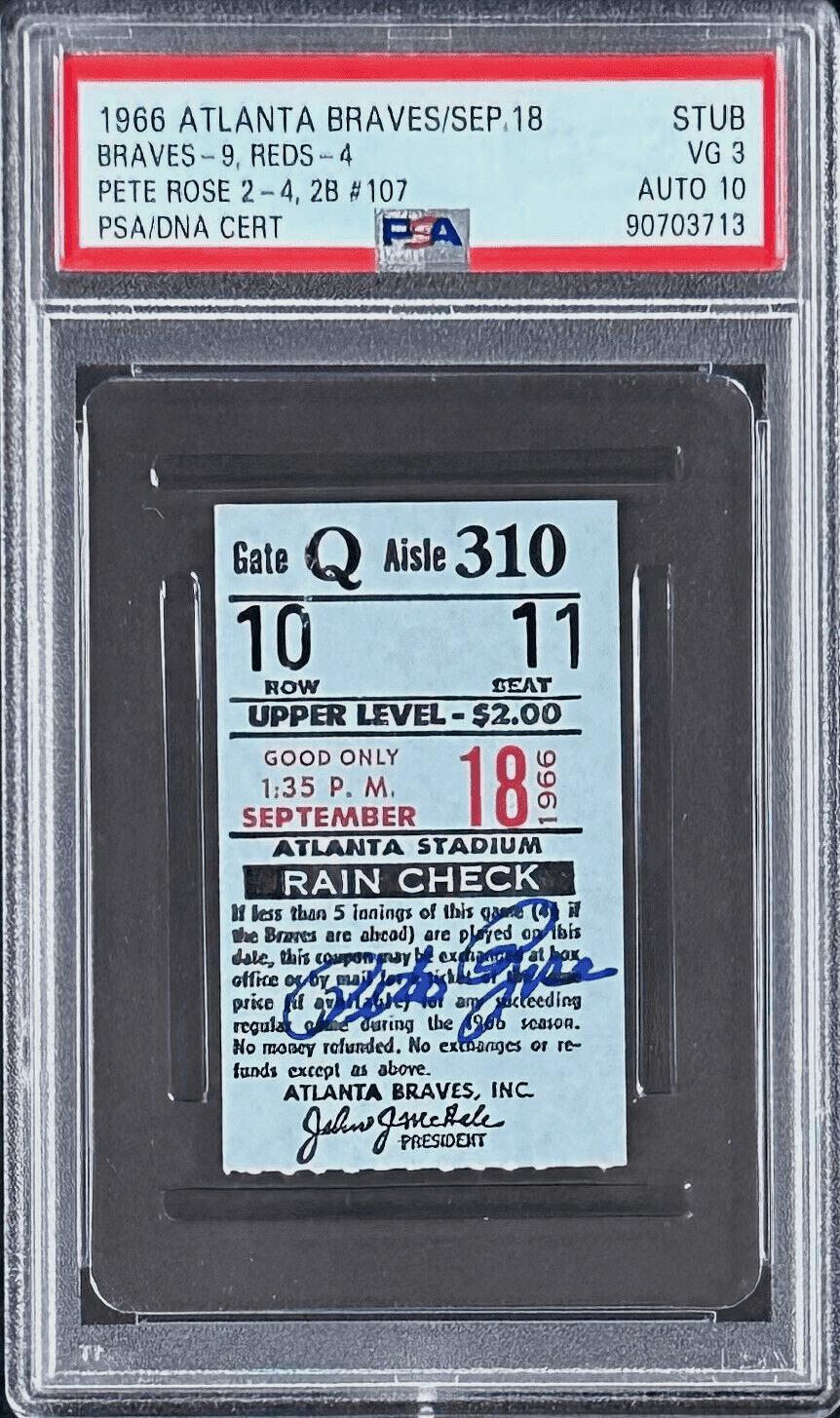 PETE ROSE AUTOGRAPHED TICKET STUB PSA/DNA VG 3 AUTO 10 90703713 (DOUBLE #107) Pete Rose Ticket Stub 90703713, supplier stock photo
