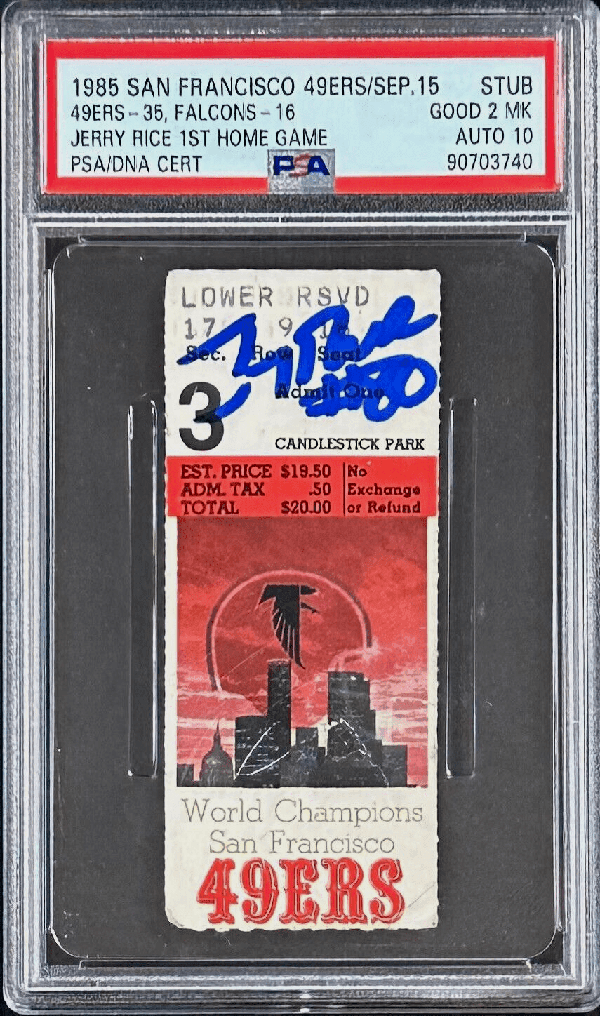 Jerry Rise 1st Home Game Sep. 15, 1985 Signed Ticket Stub PSA Good 2 MK Auto 10 Ticket Stub 90703770, San Francisco 49ers, supplier stock photo