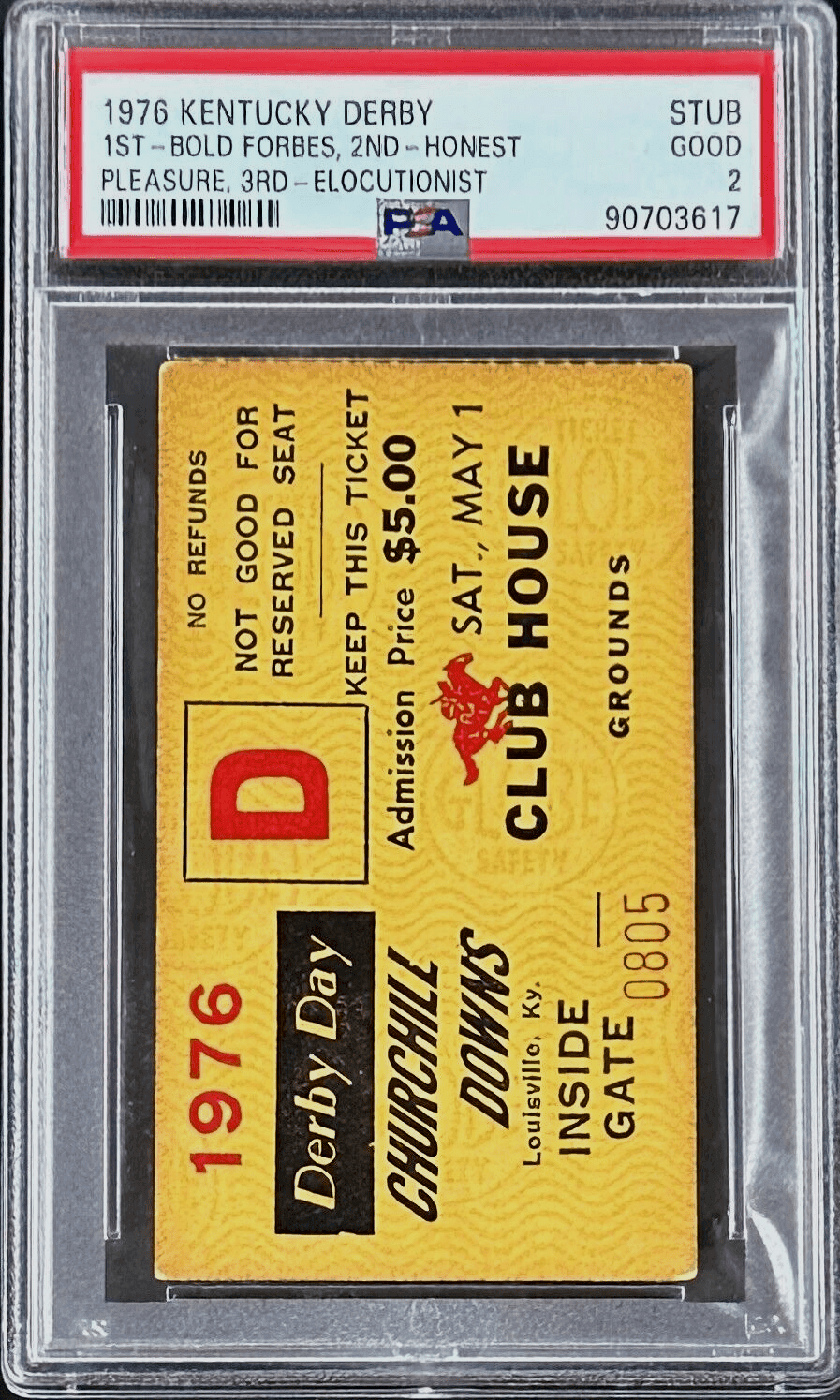 1976 Kentucky Derby Slabbed PSA Ticket Stub Good 2 Derby Winner Bold Forbes Ticket Stub 1976-kentucky-derby-slabbed-good-2, view 2, supplier stock photo