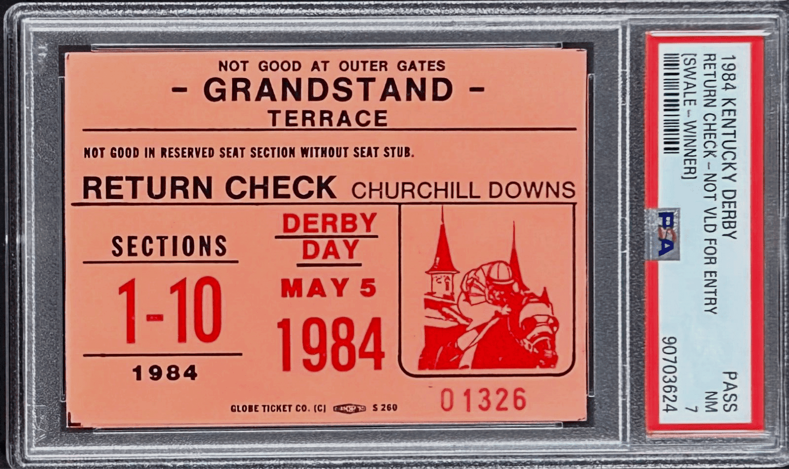1984 Kentucky Derby Slabbed PSA Return Check Stub NM 7 Derby Winner Swale Ticket Stub 1984-kentucky-derby-slabbed-return-check, supplier stock photo