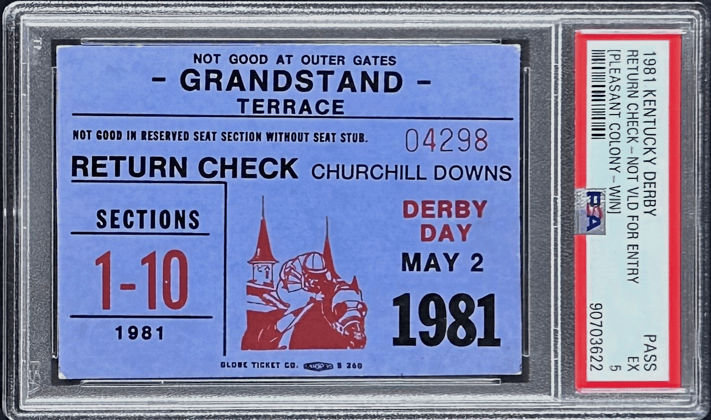 1981 Kentucky Derby Slabbed PSA Return Check Stub EX 5 Winner Pleasant Colony Ticket Stub 1981-kentucky-derby-slabbed-return-check, supplier stock photo