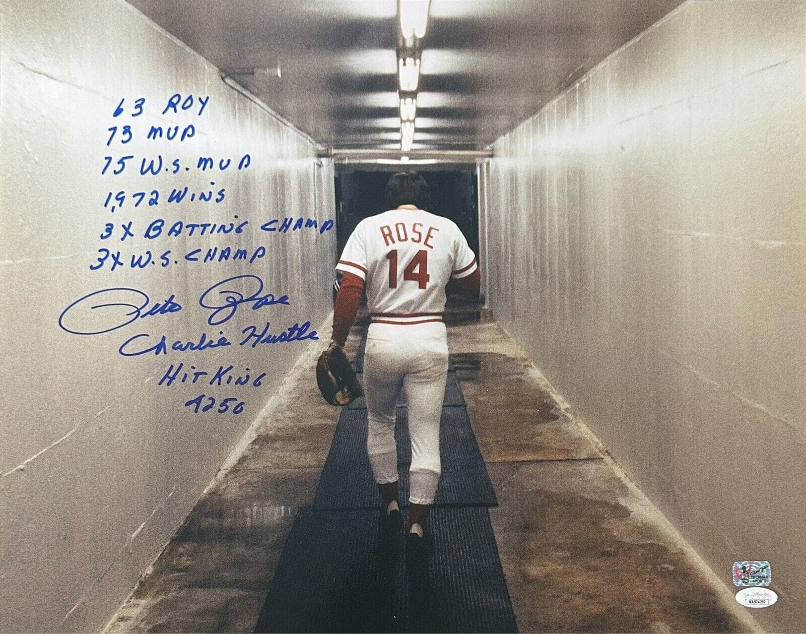 Pete Rose Signed 16×20 Photo JSA & Pete Rose Exclusive Authen #7 w/9 inscrip Pete Rose Photo 16x20-pete-rose-16-20-authen-7, Cincinnati Reds, supplier stock photo