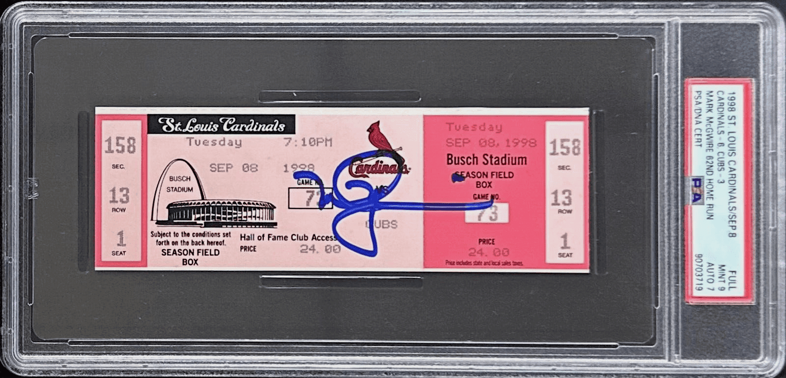 Mark McGwire 62nd Home Run Signed Sep 8 1998 Full Ticket PSA St. Louis Cardinals Mark McGwire Ticket Stub mark-mcgwire-62nd-home-run-sep, St. Louis Cardinals, supplier stock photo