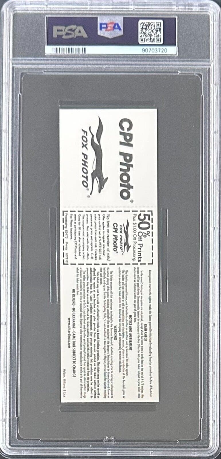 Mark McGwire 69th and 70th Home Run Signed Sep 27 1998 Full Ticket PSA Cardinals Mark McGwire Ticket Stub mark-mcgwire-69th-70th-home-run, St. Louis Cardinals, view 3, supplier stock photo
