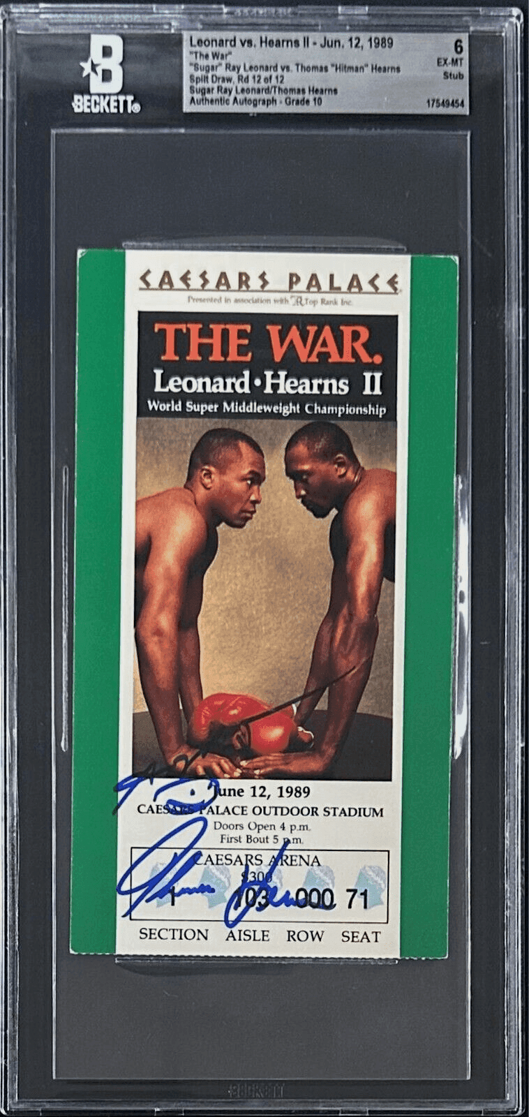 Thomas Hearns Sugar Ray Leonard II Signed Ticket Stub THE WAR Split Draw BAS 6 Sugar Ray Leonard Ticket Stub thomas-hearns-sugar-ray-leonard-ii, supplier stock photo