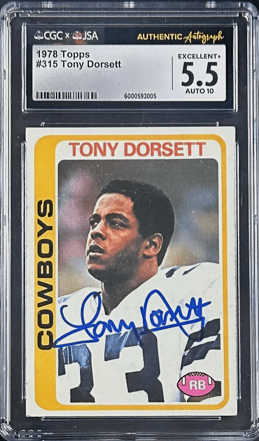 Tony Dorsett Signed 1978 Topps Rookie Card #315 CGC/JSA EX 5.5 Auto 10 Cowboys Tony Dorsett Card 1978-topps-rookie-315-cgc-ex, Dallas Cowboys, supplier stock photo