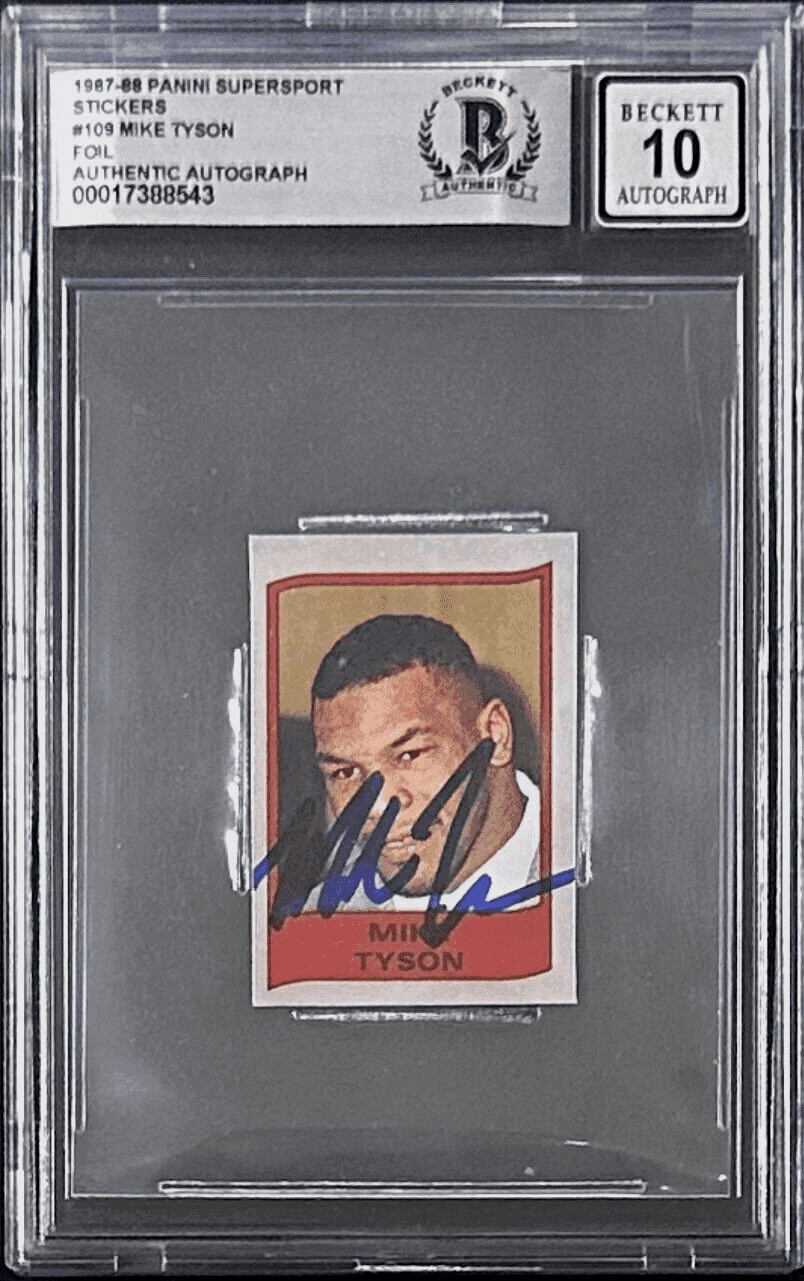 Mike Tyson Signed 1987-88 Panini Supersport Stickers Card BAS Auto 10 170388543 Mike Tyson Card 170388543, supplier stock photo