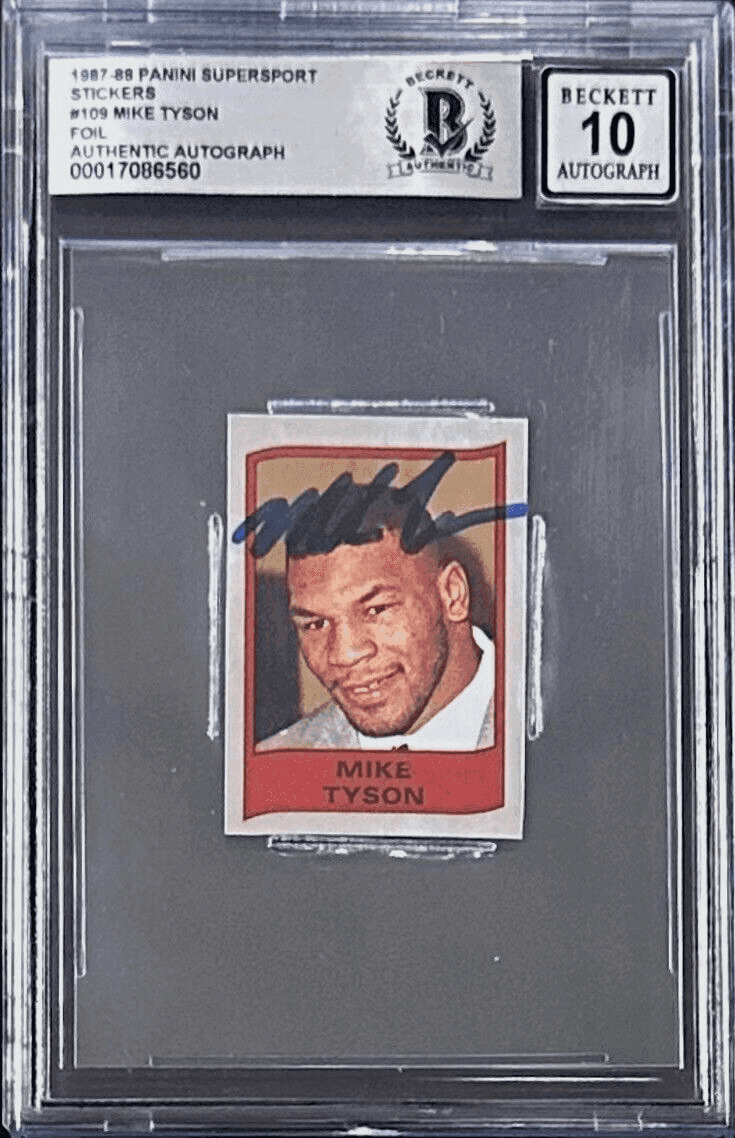 Mike Tyson Signed 1987-88 Panini Supersport Stickers Card BAS Auto 10 17086560 Mike Tyson Card 17086560, supplier stock photo
