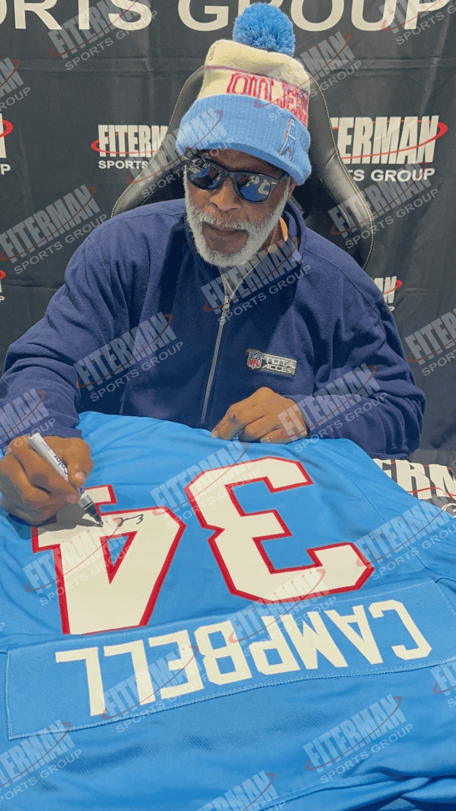 Earl Campbell Signed Autographed Framed Blue Jersey JSA Suede Cut Out Logo. Earl Campbell Jersey earl-campbell-framed-blue-suede-cut, view 2, supplier stock photo