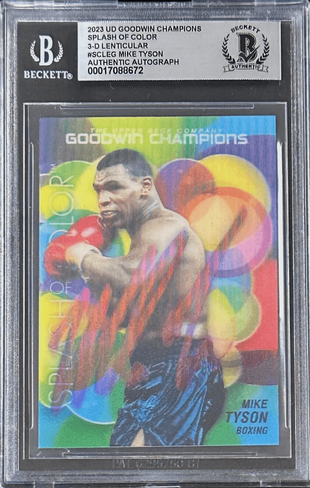 Mike Tyson Signed 2023 UD Goodwin Champions Splash of Color 3D #SCLEG Beckett Mike Tyson Ticket Stub 2023-ud-goodwin-champions-splash-color, supplier stock photo