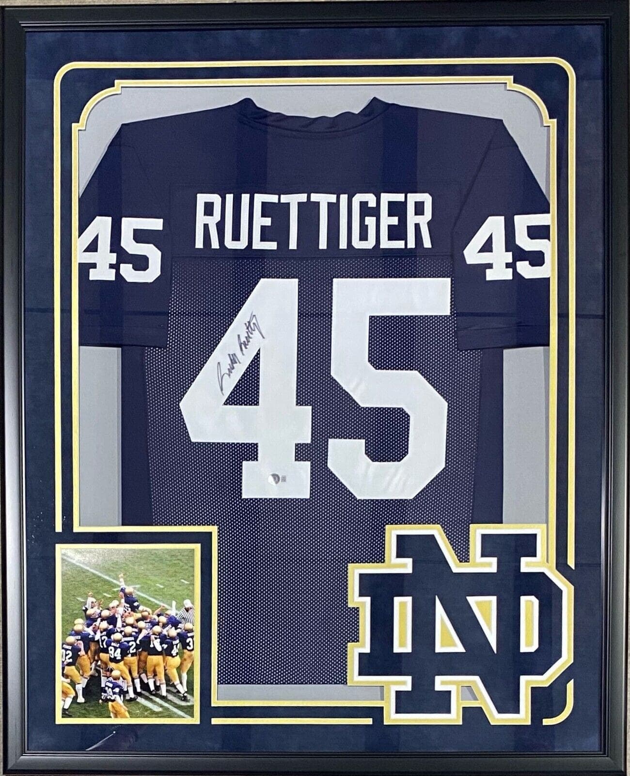 Rudy Ruettiger Signed Autographed Framed Blue Jersey Beckett Authenticated Suede Daniel "Rudy" Ruettiger Jersey rudy-ruettiger-framed-blue-suede, supplier stock photo