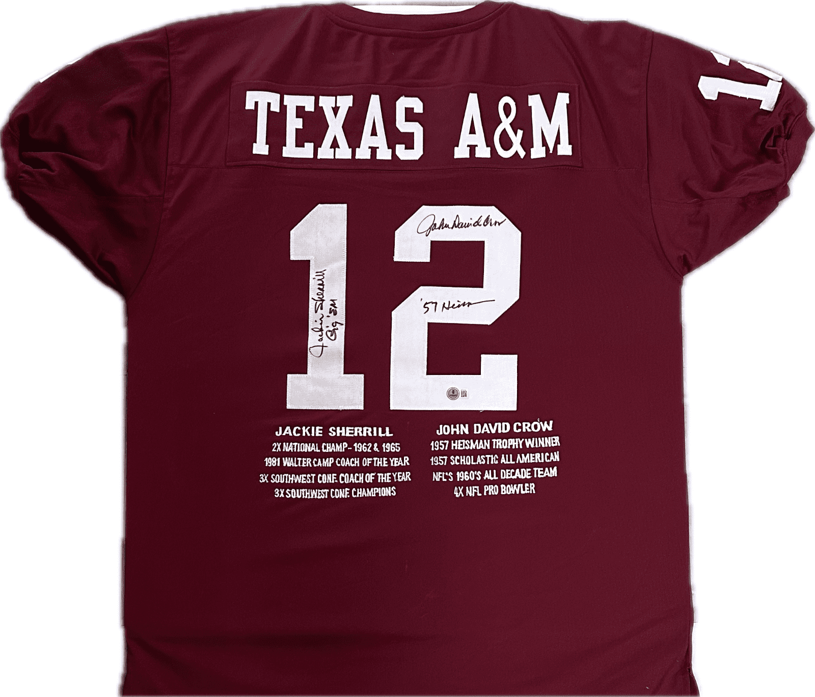 Jackie Sherrill & John David Crow Signed Maroon Stats Jersey Beckett Authentic Jackie Sherrill Jersey jackie-sherrill-john-david-crow-maroon, supplier stock photo
