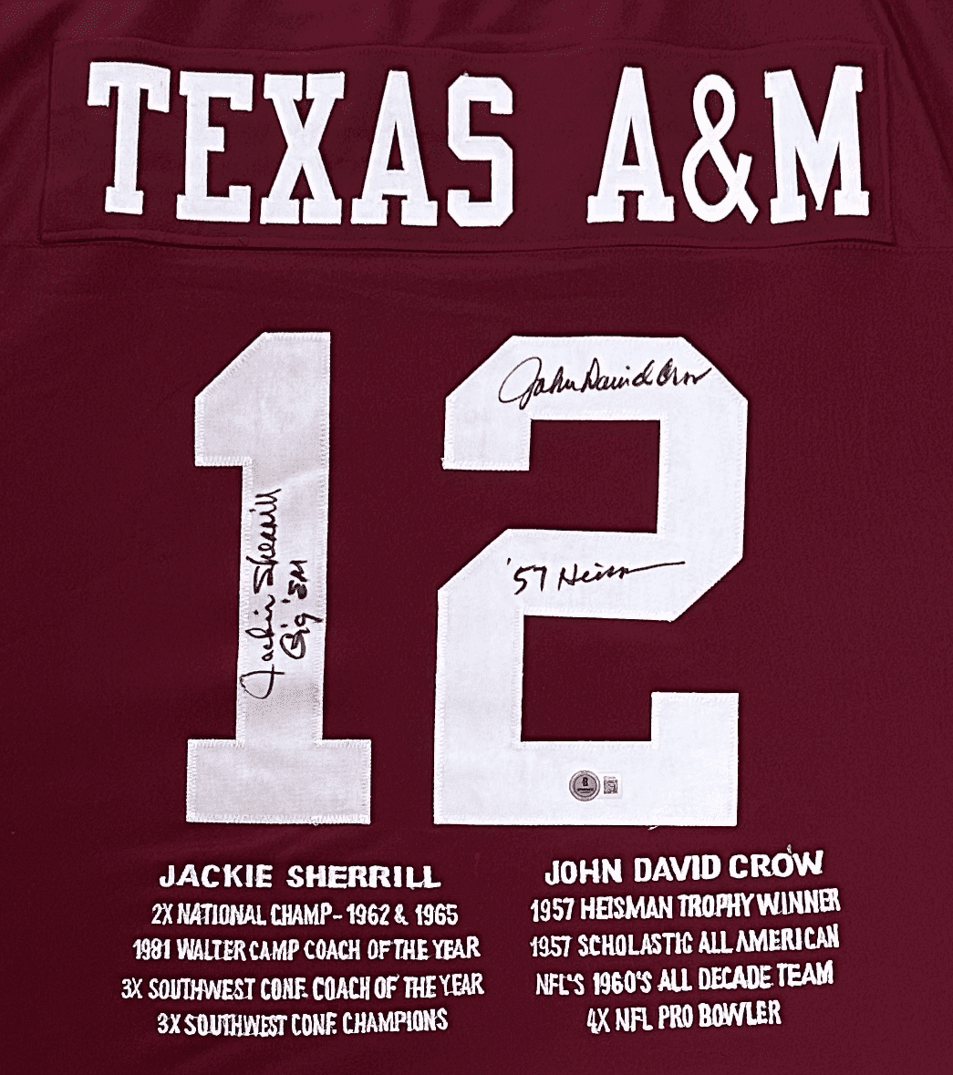Jackie Sherrill & John David Crow Signed Maroon Stats Jersey Beckett Authentic Jackie Sherrill Jersey jackie-sherrill-john-david-crow-maroon, view 2, supplier stock photo