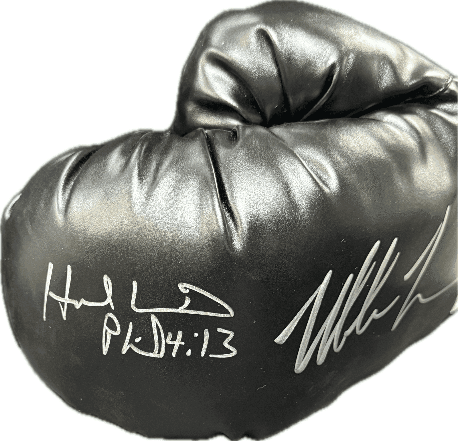 Mike Tyson & Evander Holyfield Signed Autograph Black Boxing Glove JSA Left Evander Holyfield Glove mike-tyson-evander-holyfield-black-boxing, view 3, supplier stock photo
