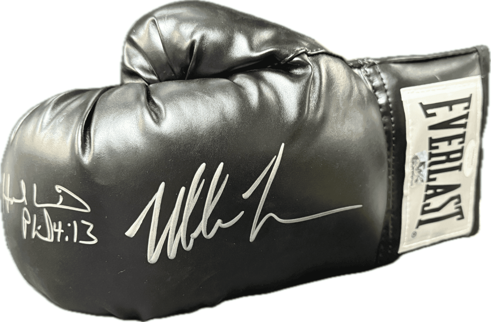 Mike Tyson & Evander Holyfield Signed Autograph Black Boxing Glove JSA Left Evander Holyfield Glove mike-tyson-evander-holyfield-black-boxing, view 2, supplier stock photo