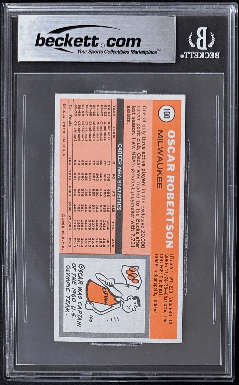 Oscar Robertson Signed Autographed 1970-71 Topps Card 100 Beckett Milwaukee Oscar Robertson Card 1970-71-topps-100, view 2, supplier stock photo